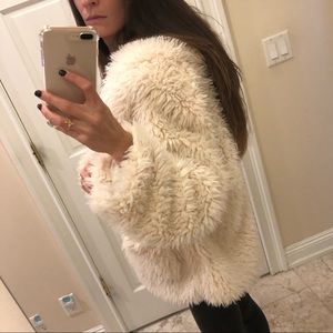 Fuzzy winter coat, white faux fur coat, fur coat